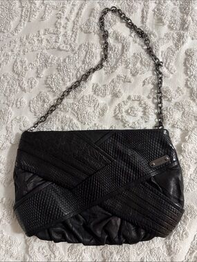 Rafe - Black Textured Leather Chain Strap Clutch